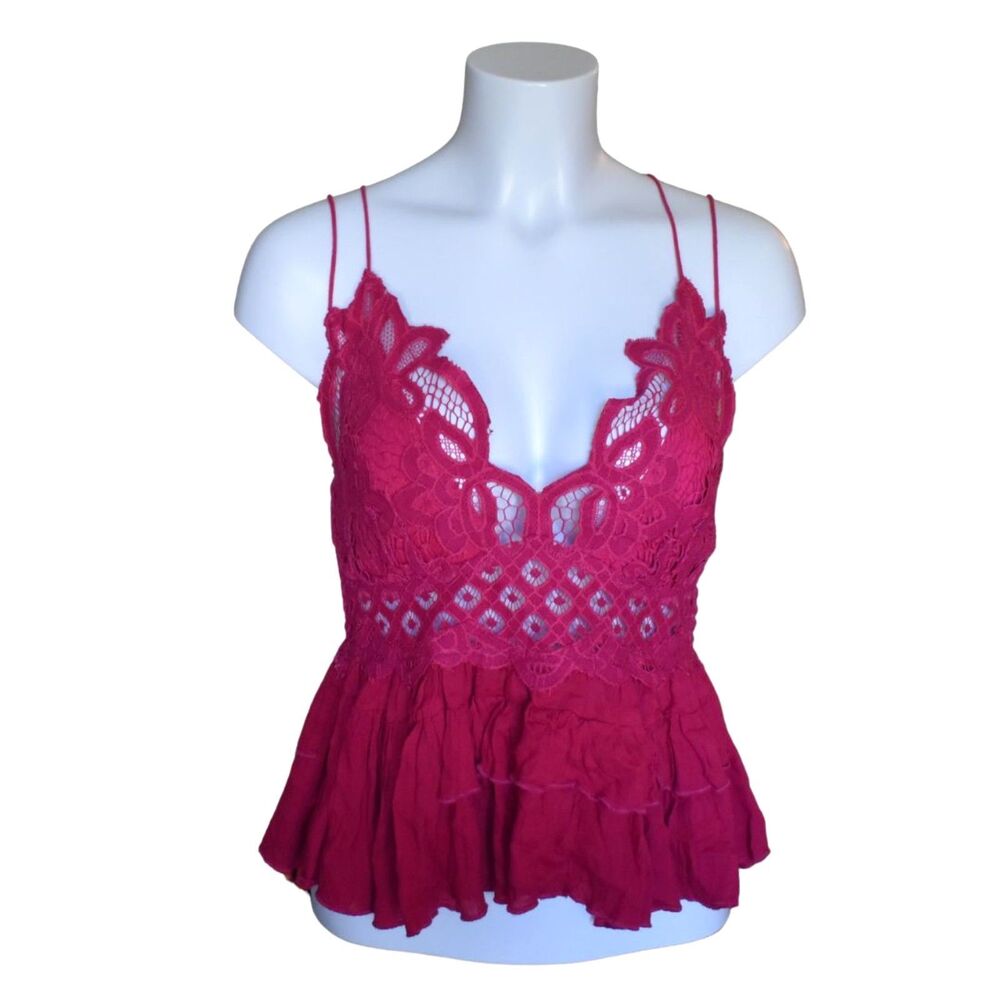 Free People FP One Adella Cami Crochet Cropped Tank Magenta Hot Pink Large